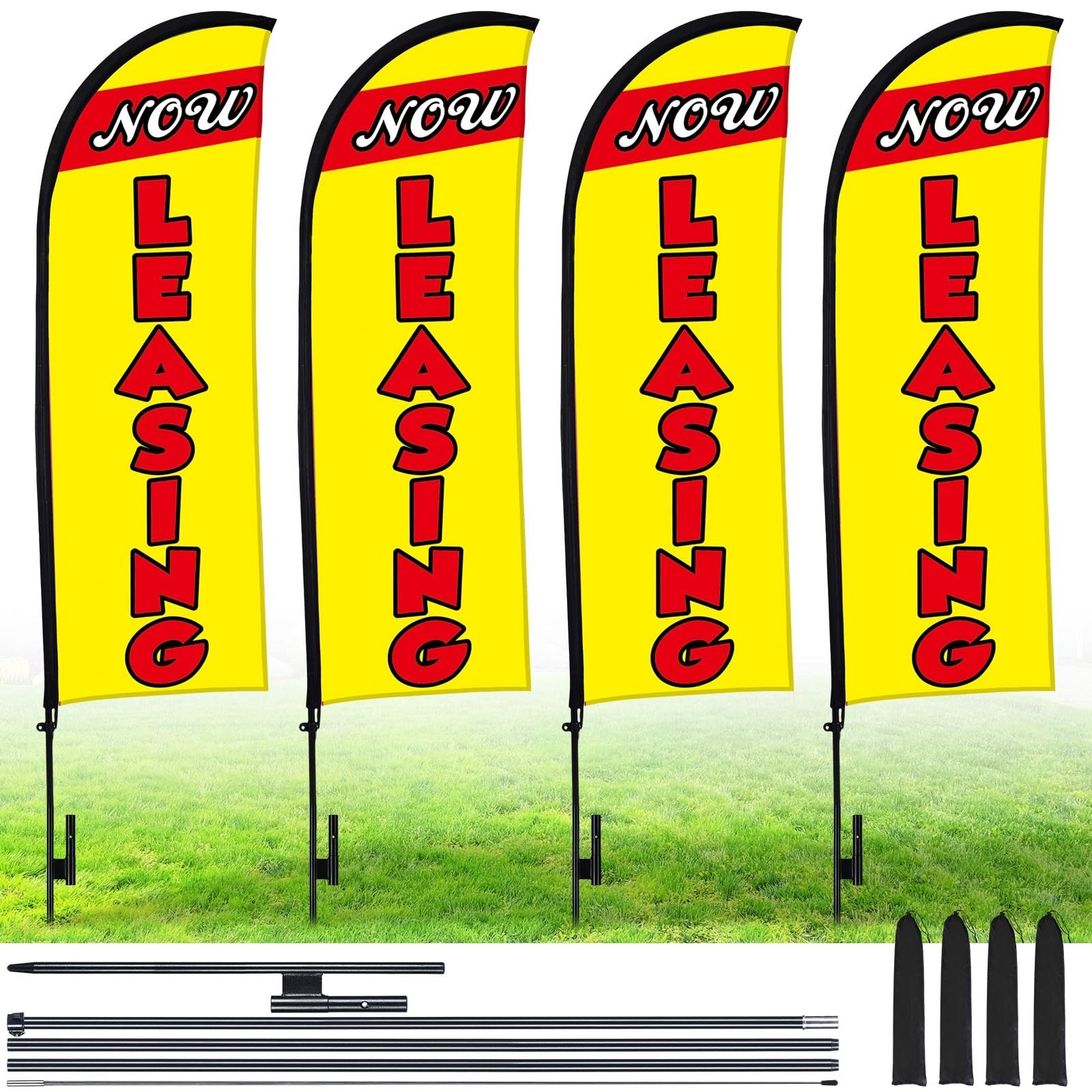 Buryeah 4 Sets 15ft Now Leasing Flags Banners for Advertising with Flagpole G... Buryeah 4 Sets 15ft Now Leasing Flags Banners for Advertising with Flagpole G...