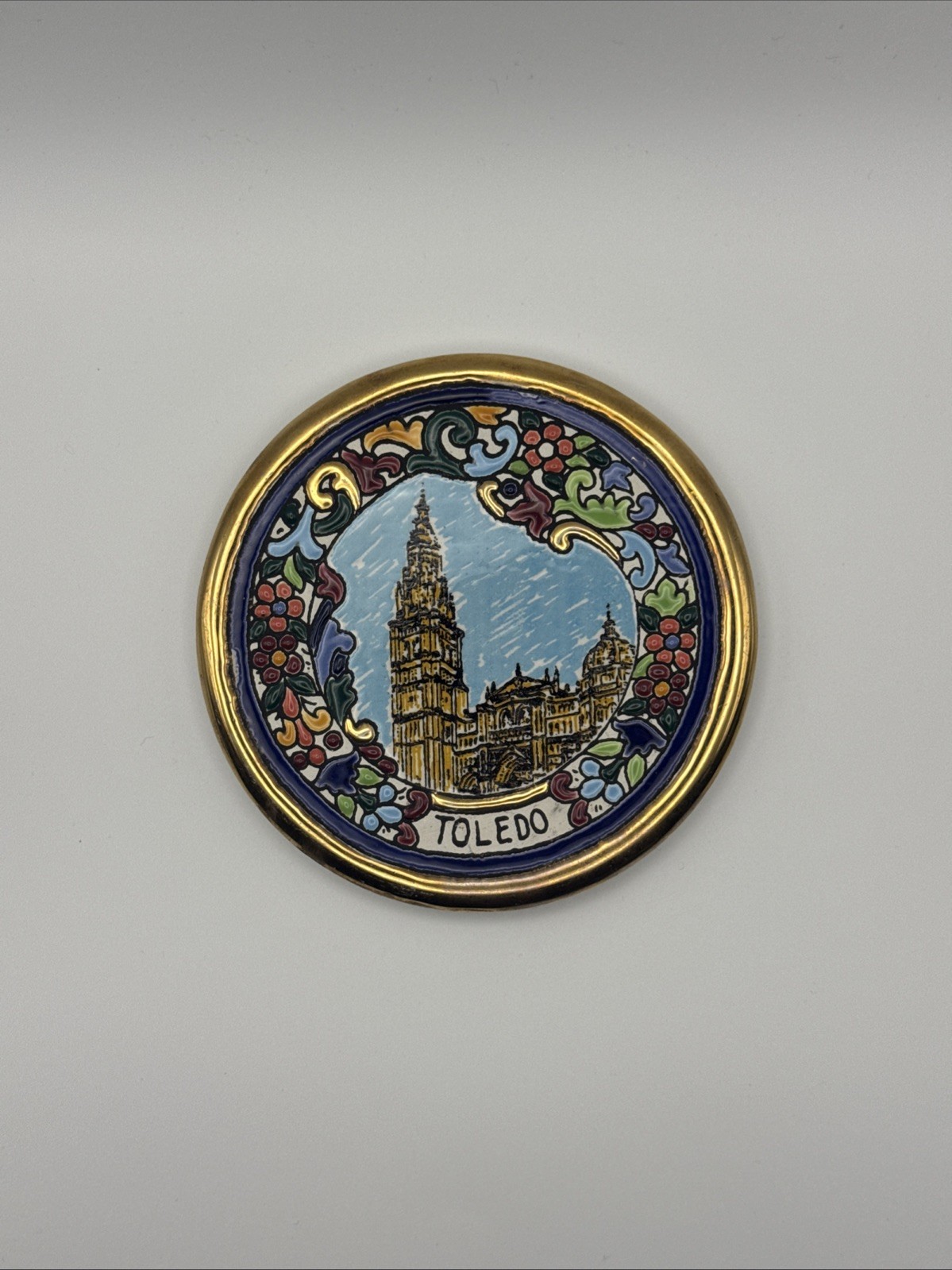 Sevillarte Toledo Spain Hand Painted Plate 24K Gold Enamel Vintage