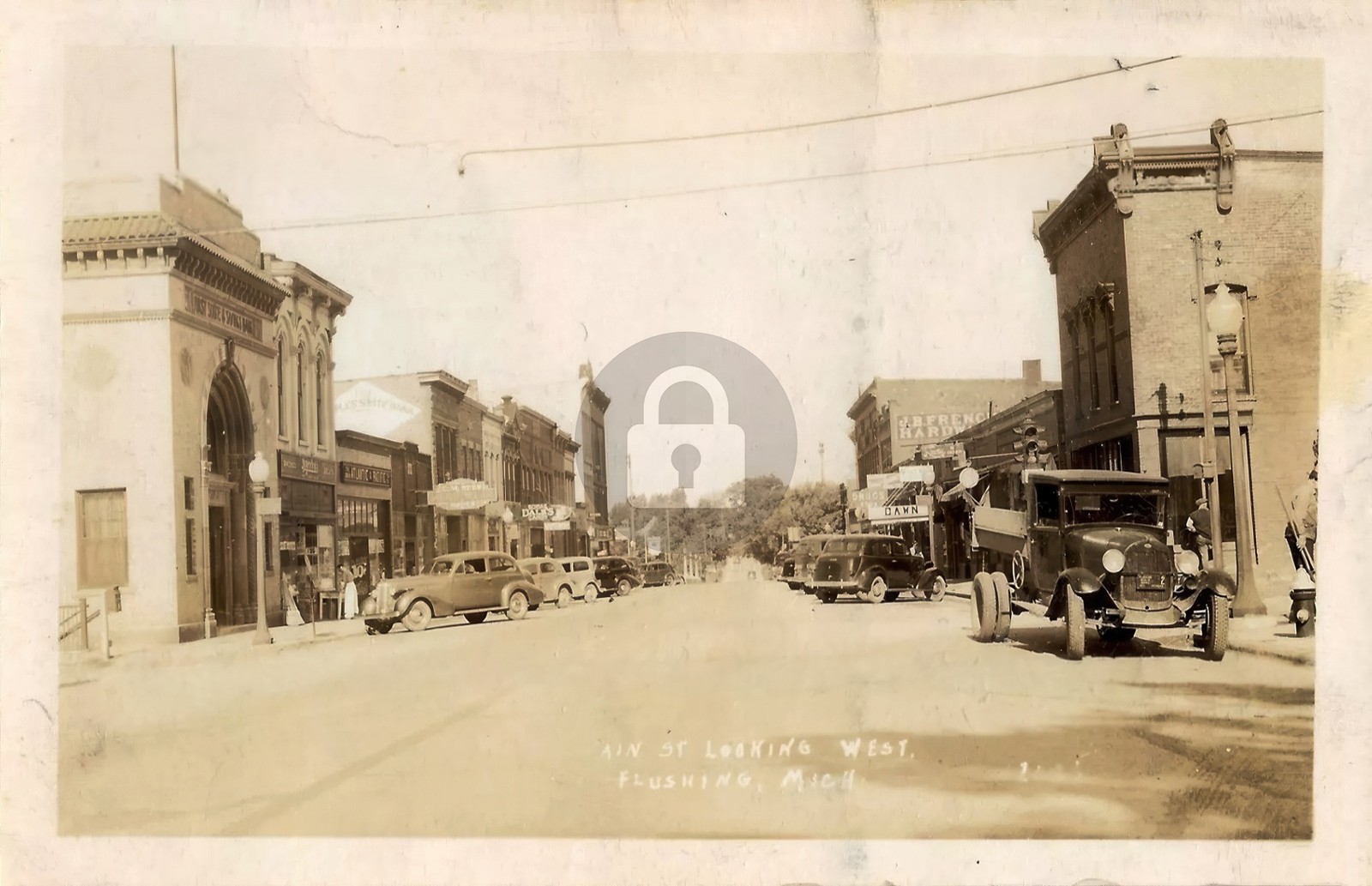 Flushing MI Michigan Main Street View RPPC Photo Postcard COPY