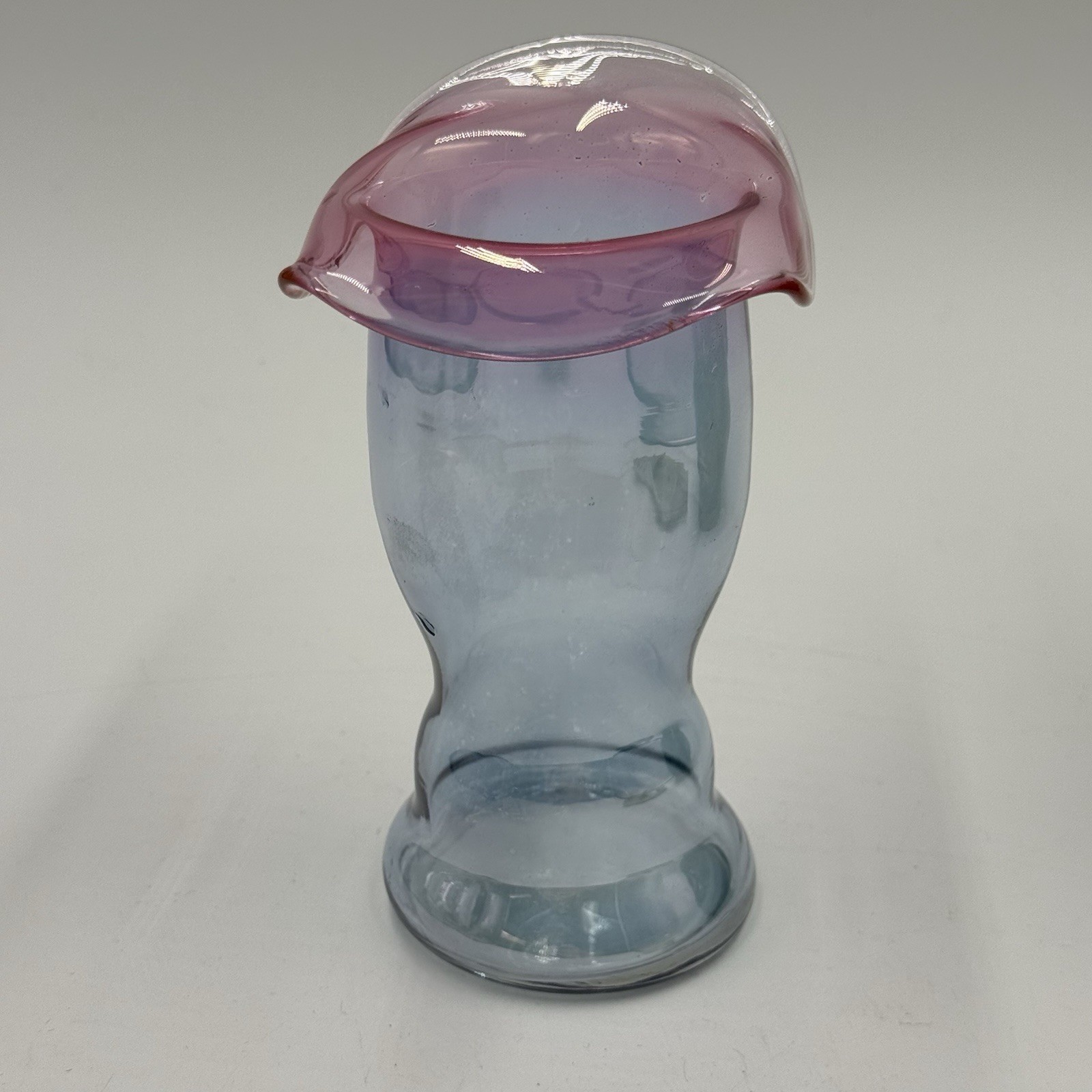 Vintage 1930\'s Dunbar Glass Iridescent Blue And Pink Whimsy Hat Vase 5.5 In