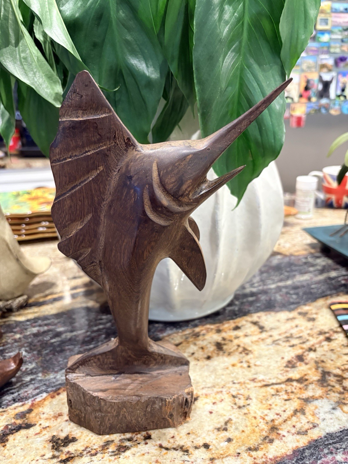 Vintage Hand Carved Wooden Ironwood Swordfish  Figurine 11.5”