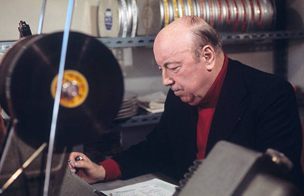 Marcel Carne in cutting room during a report of the television news Old Photo