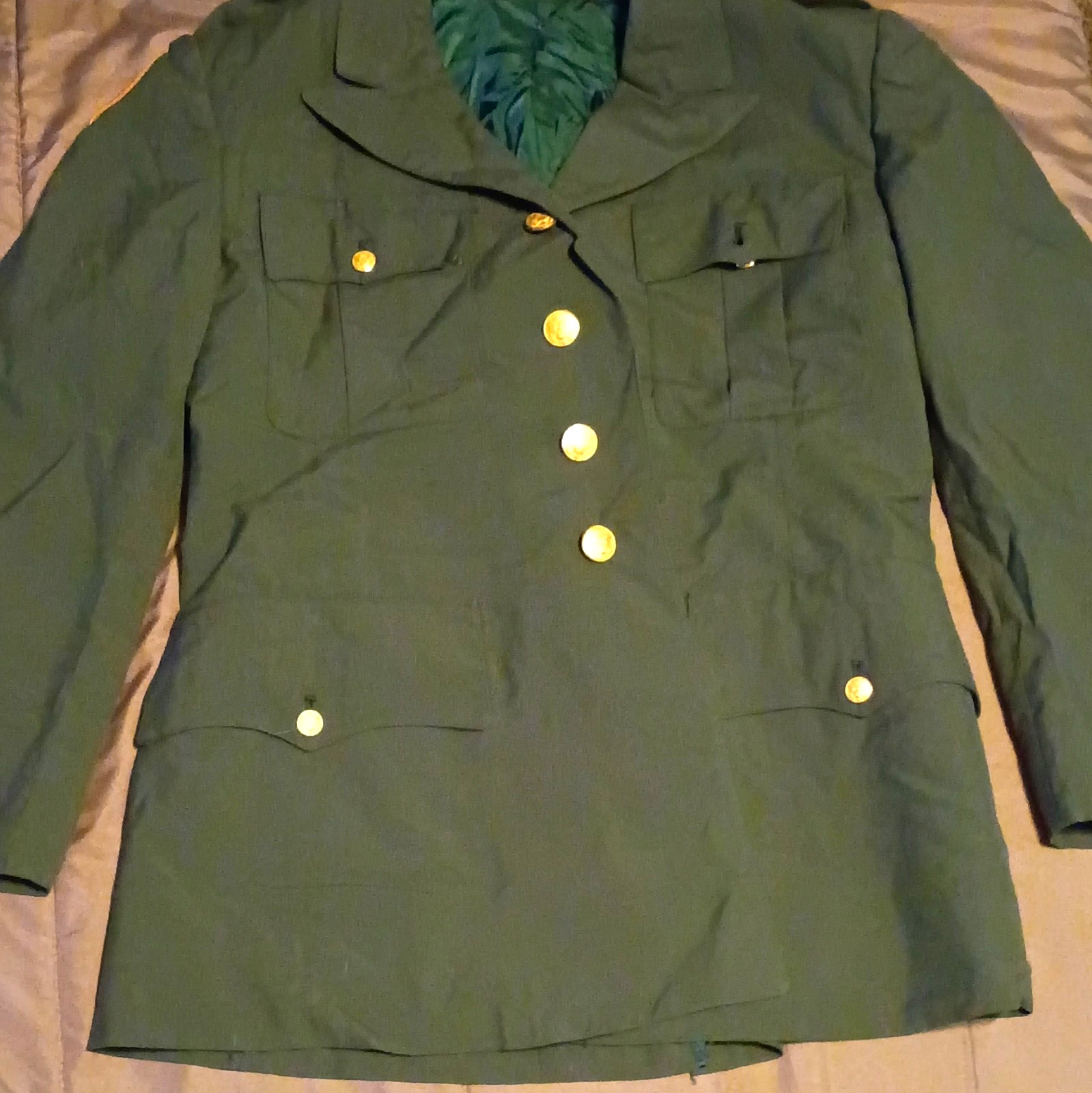U.S. Army Green Vietnam Dress Coat Size 30 w/ Insignia Patch & Brass Buttons-Vtg
