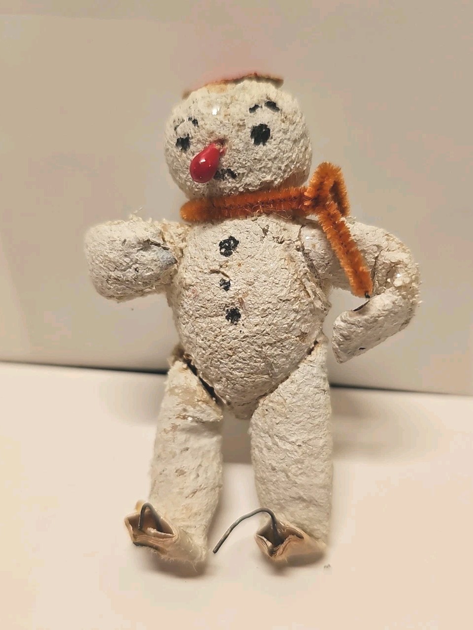 Antique German Spun Cotton Snowman Christmas Figure Mica Chenille Cotton 3
