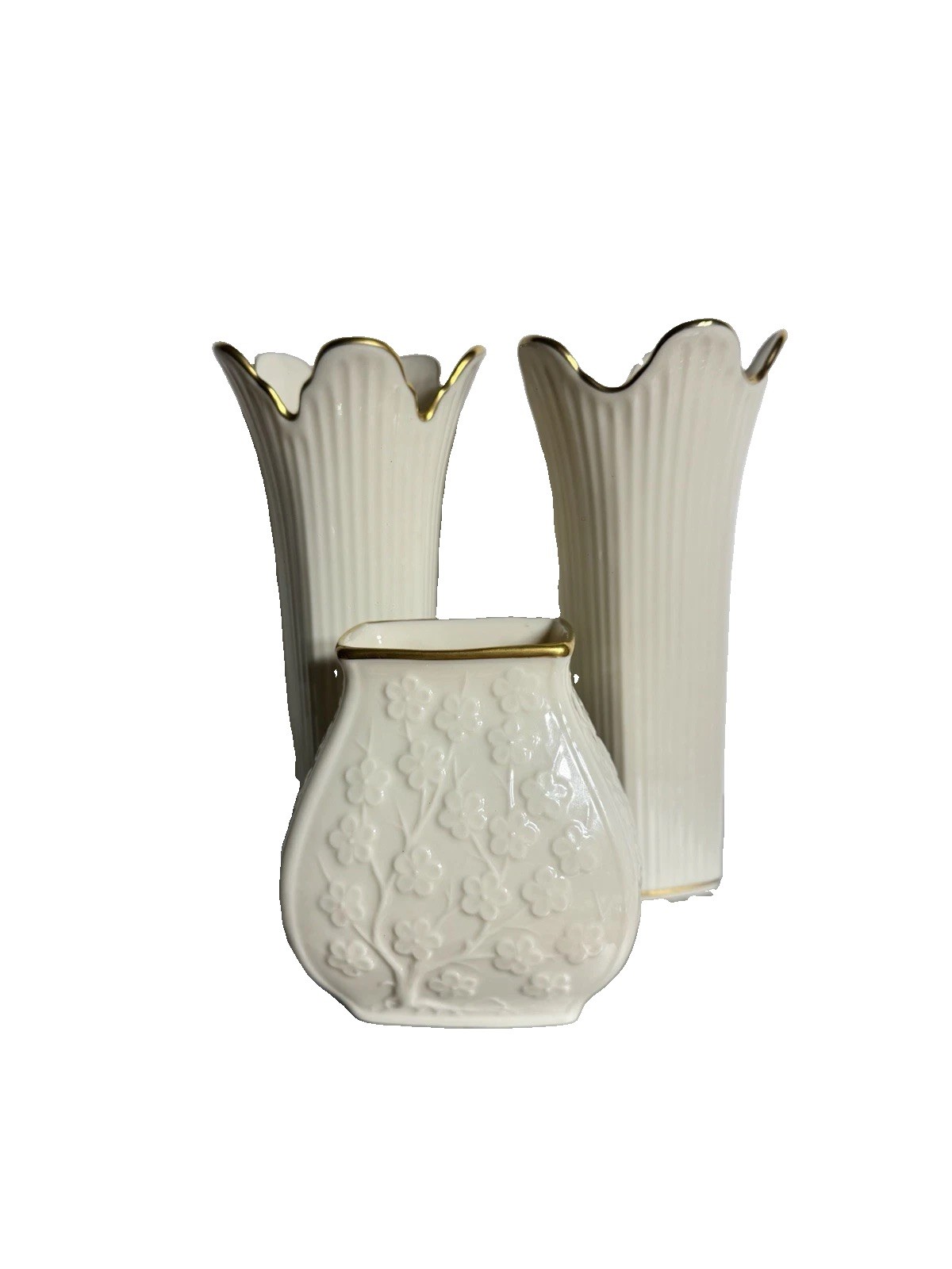 Vintage Lenox Meridian Ivory Gold Trim Porcelain Vases Set of 3 USA