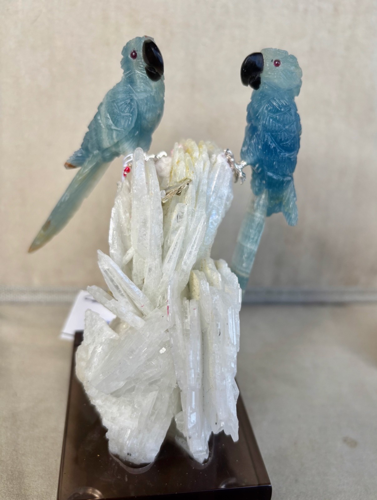 Blue Calcite  Macaw Couple on Albite Crystal 5 1/2