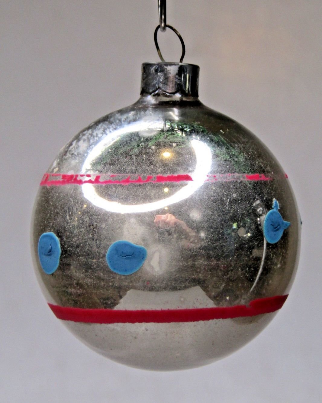 VTG pre WWII Glass Pictured Silver BALL Christmas Ornament Mark Bros US of A