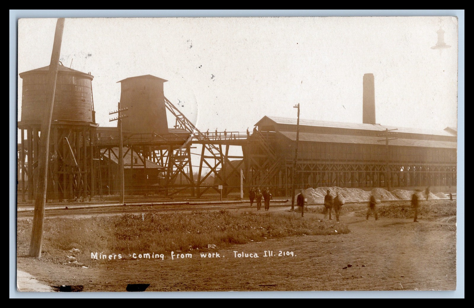 Toluca Illinois Coal Mine Miners Coming From Work RPPC Tipple Water Tank Nov 190
