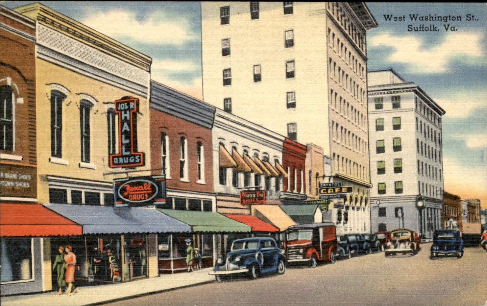 Suffolk VA Downtown Street Scene Tichnor Brothers c1940s-50s Vintage Postcard
