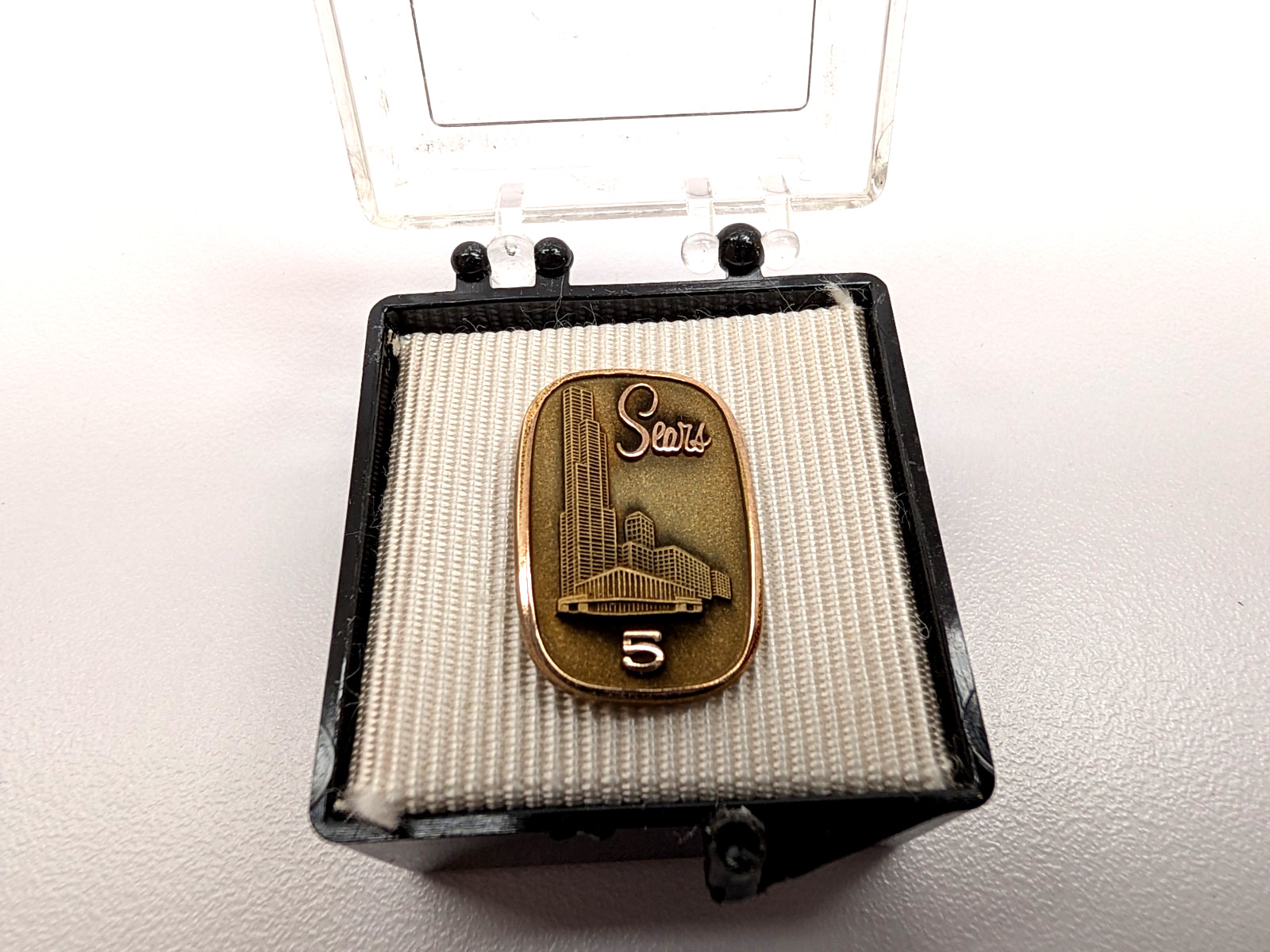 NOS Vintage Sears 5 Year Service Pin Tie Tack 1/10 10K GF Sears Tower in Box