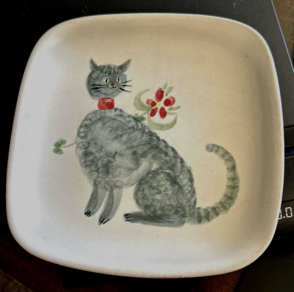 1950\'s Glidden Pottery Mid Century Modern 5.5” Cat Canape Plate Trinket Dish #35
