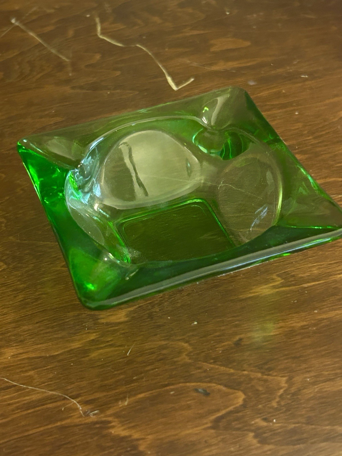 Vintage Anchor Hocking Dark Emerald Green Glass Square Ashtray