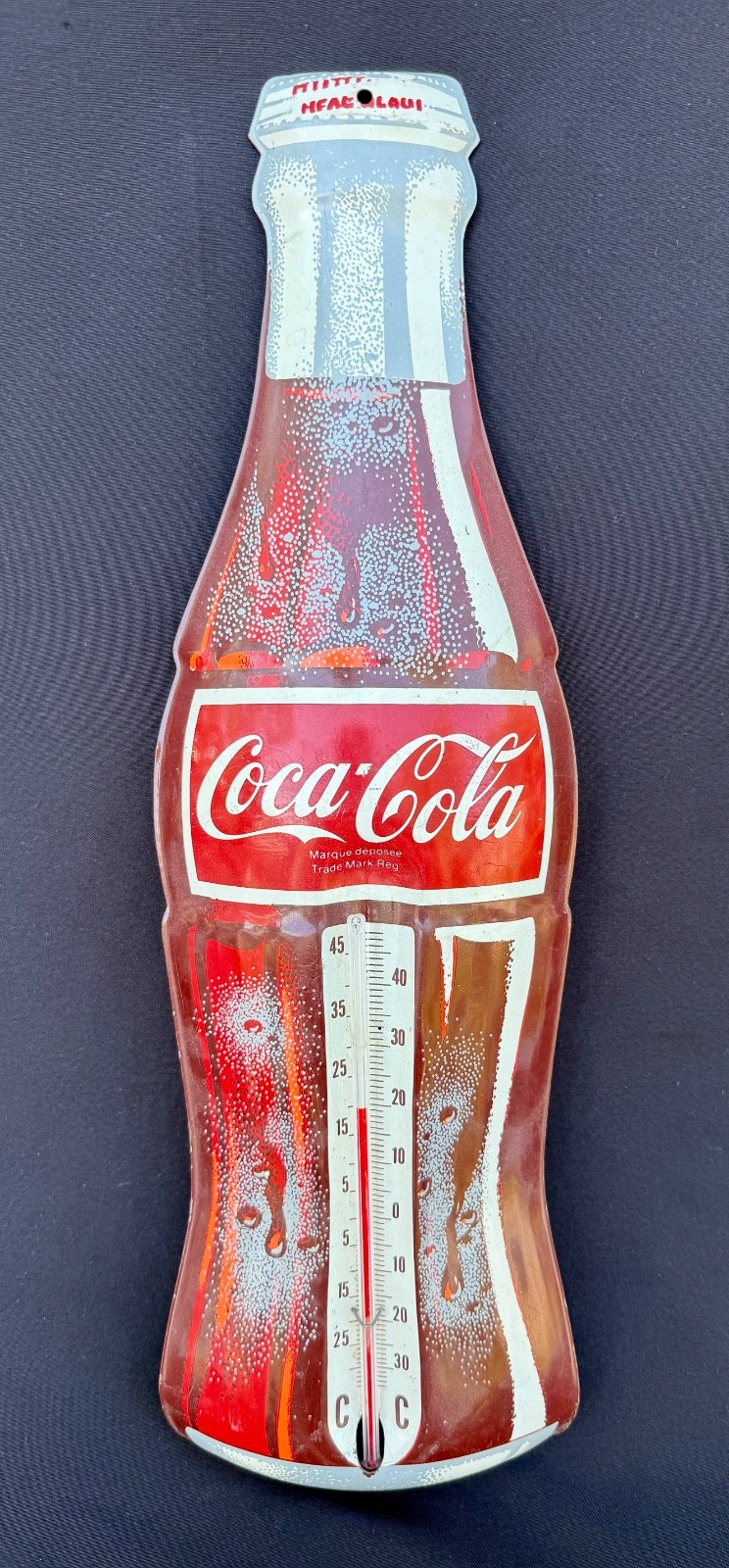 Vtg Original Coca Cola Bottle Thermometer Rare French Works Clean Canadian Sign