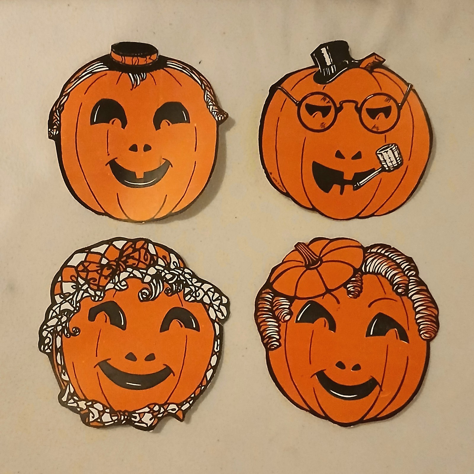 Beistle Halloween Pumpkins Paper Cut Out Set 40s - Great Condition
