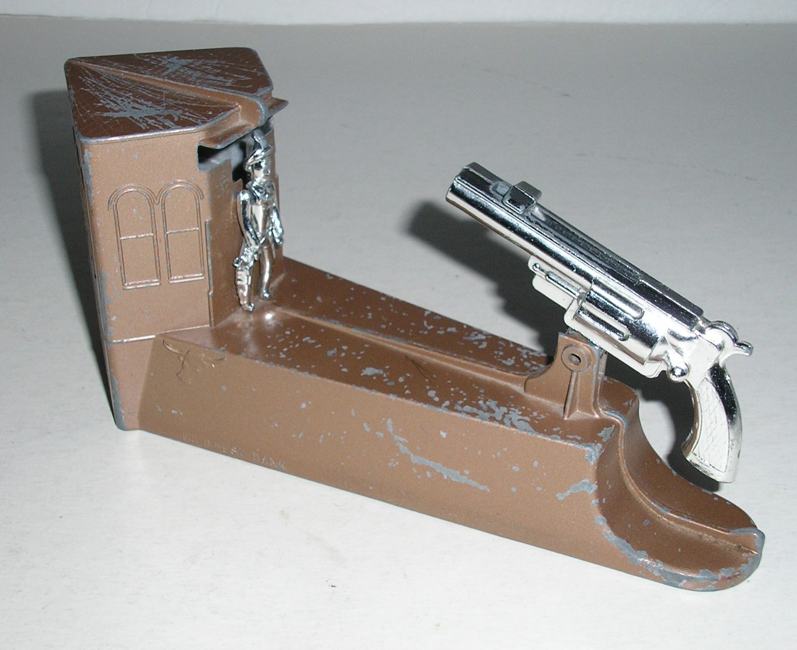 Vintage 1950\'s Vacumet Metal Wild West Mechanical Coin Bank (No Key) Works Used