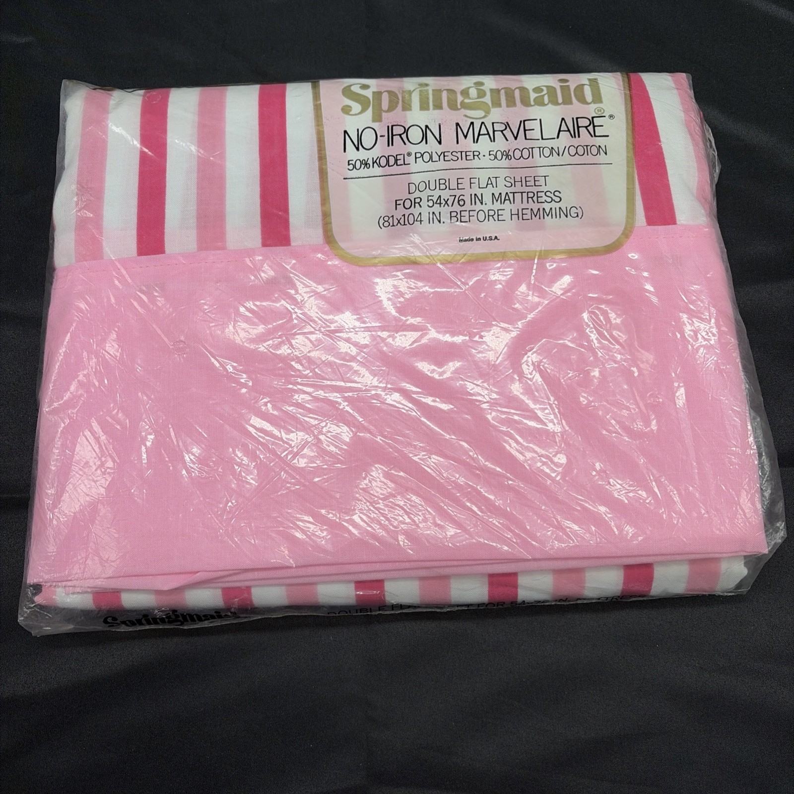 Vintage 1970s Springmaid Marvelaire Full Double Flat Sheet Pink Stripe NOS USA