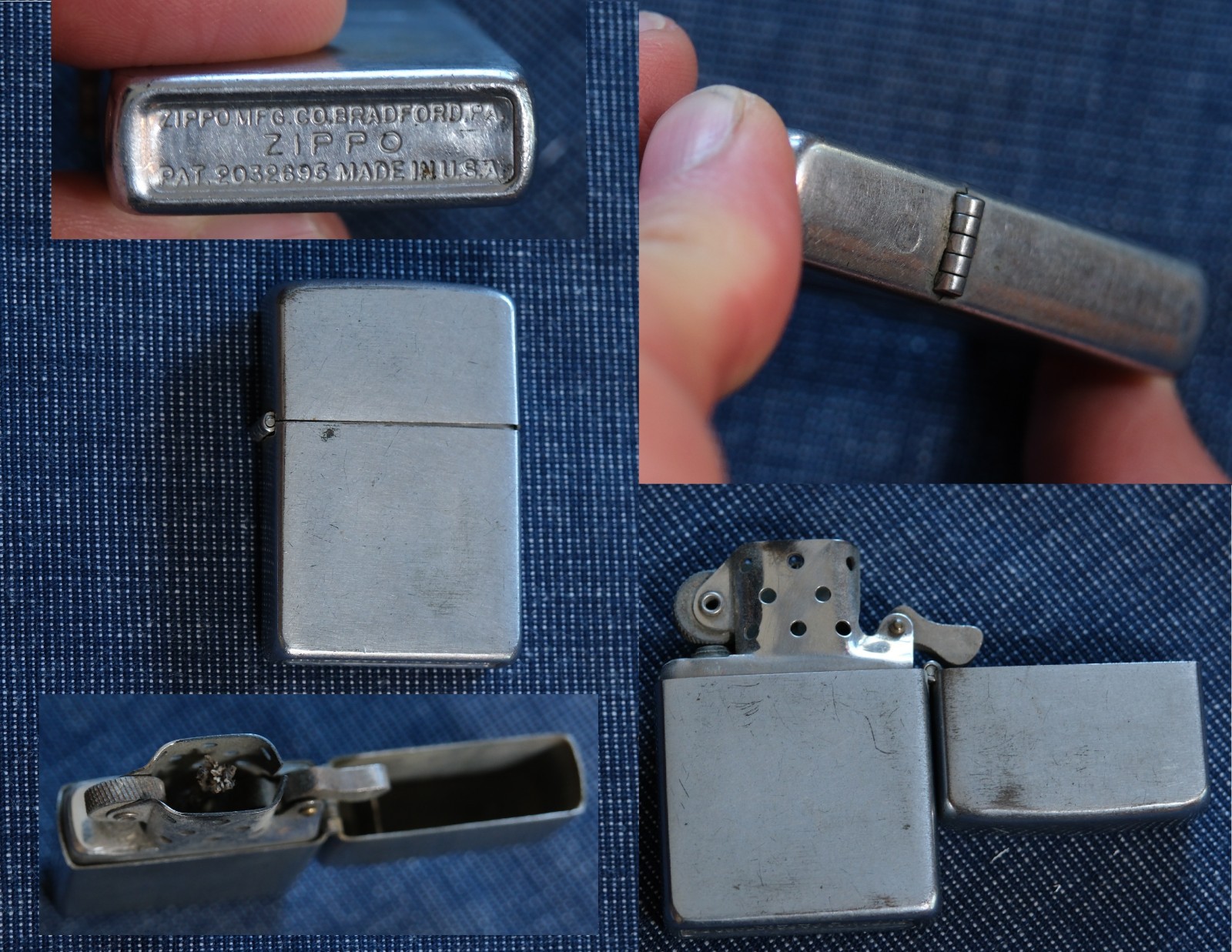 Vtg 1949 - 1951 Brushed Chrome Zippo 5 Barrel Hinge Lighter PAT 2032696 USMC