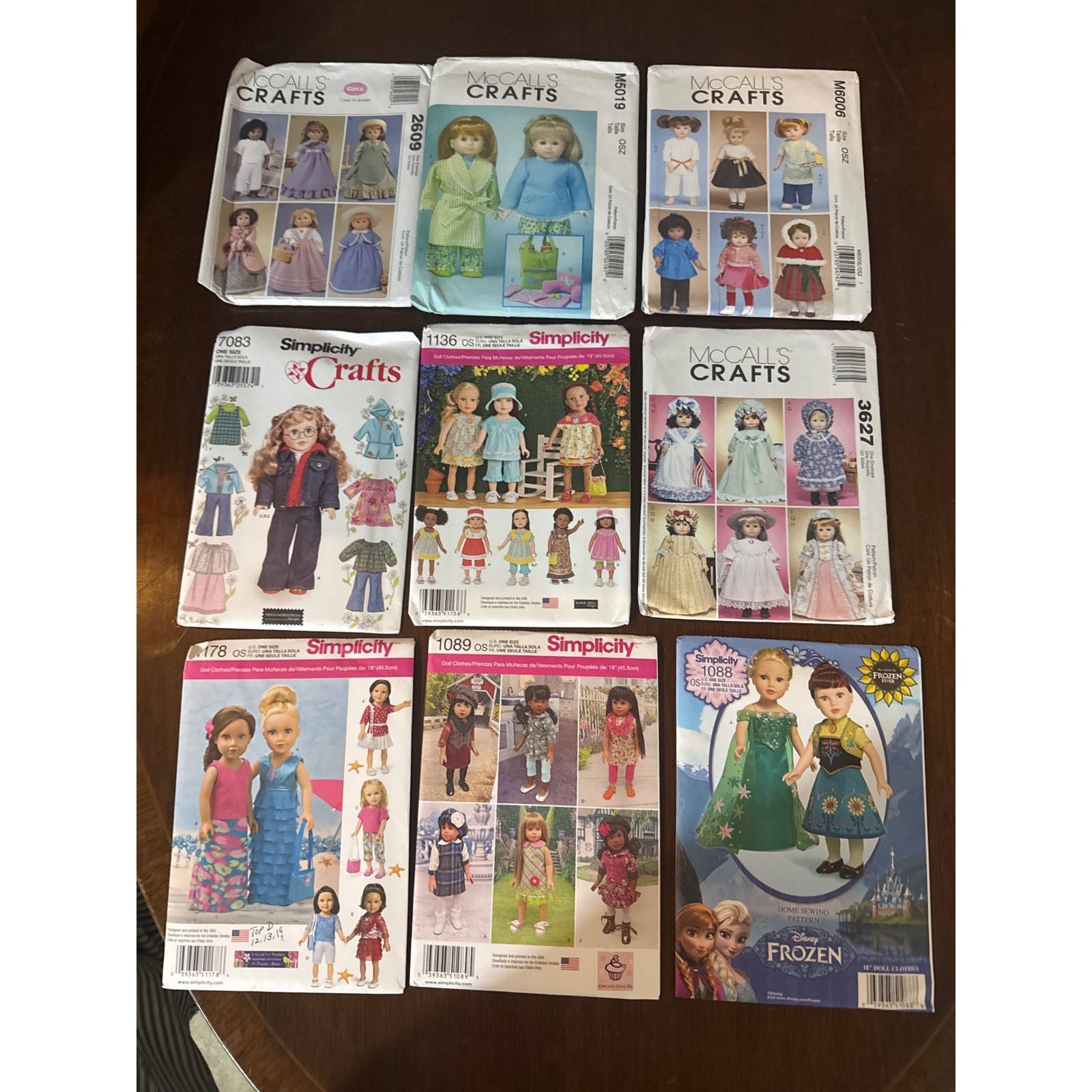 Lot of 9 Simplicity McCall's 18 Inch Doll Clothes Sewing Patterns Frozen 1088