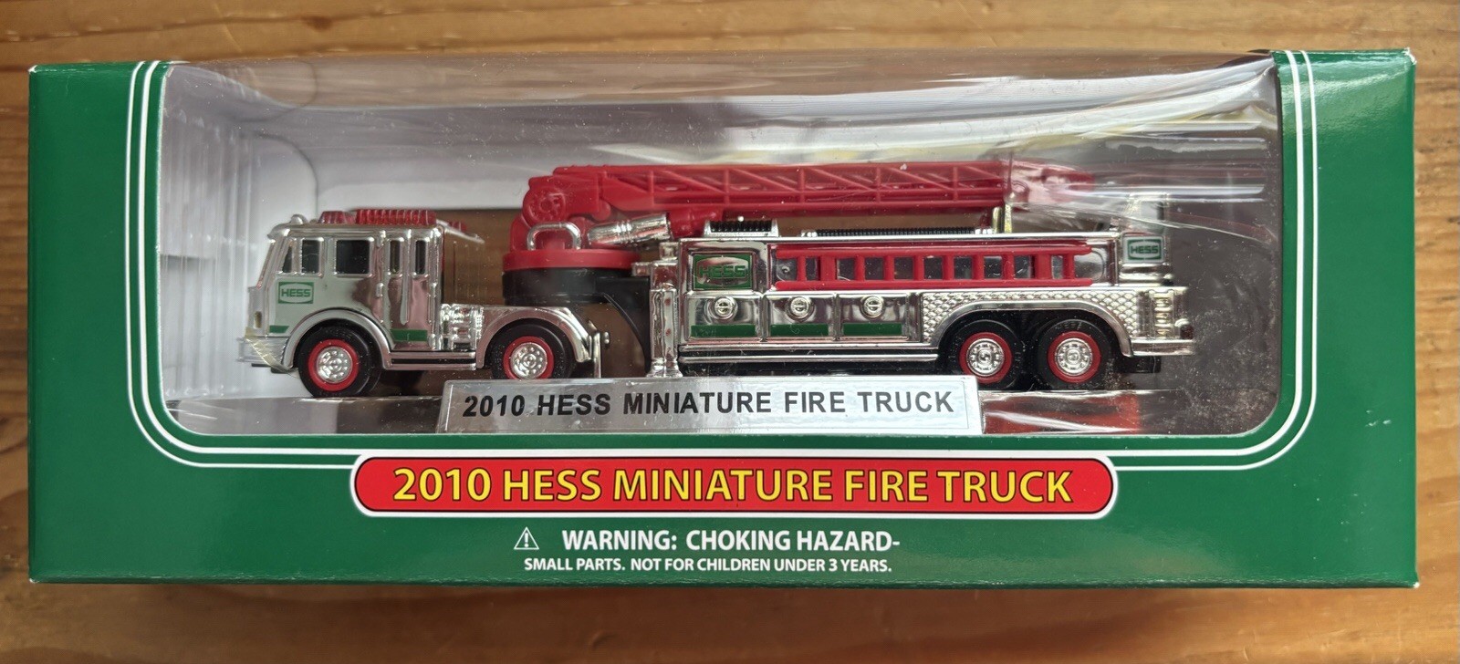 VERY RARE 2010 Hess Miniature Chrome Fire Truck On Chrome Base—NIB
