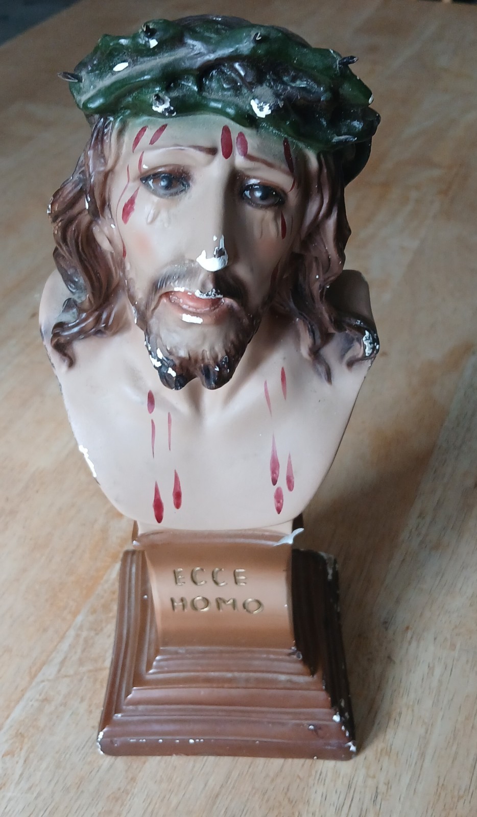 Vintage Hand-painted plaster or chalkware Ecce Homo bust of Jesus Christ
