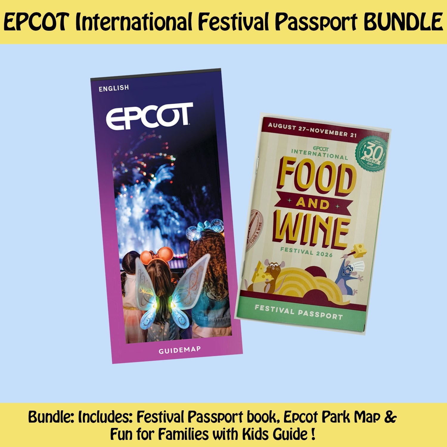 30th Food And Wine Festival Passport Bundle book + Epcot Map 2026 Disney World