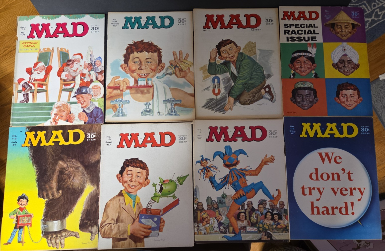 VINTAGE MAD MAGAZINE COMPLETE 1967 SET 8 PCS 108 109 110 111 112 113 114 115