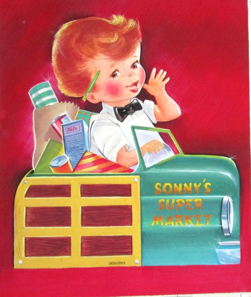 1951 signed TRUCK ORIGINAL CHILDREN\'S BOOK PAINTING cel drawing art bowtie store