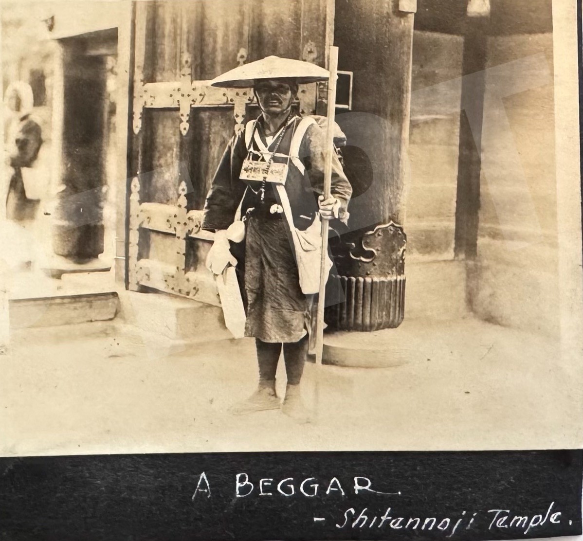 Antique Photo of a Beggar At Shitennoji Temple in Osaka, Japan 1931