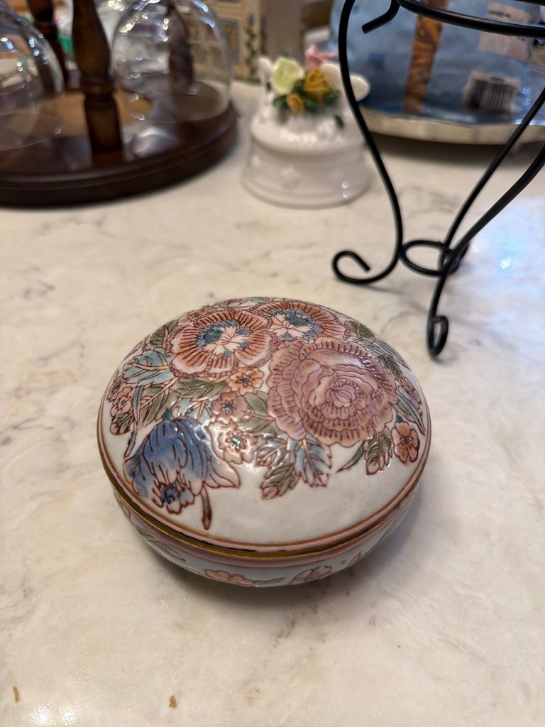 Vintage Hand-Painted Floral Porcelain Trinket Box
