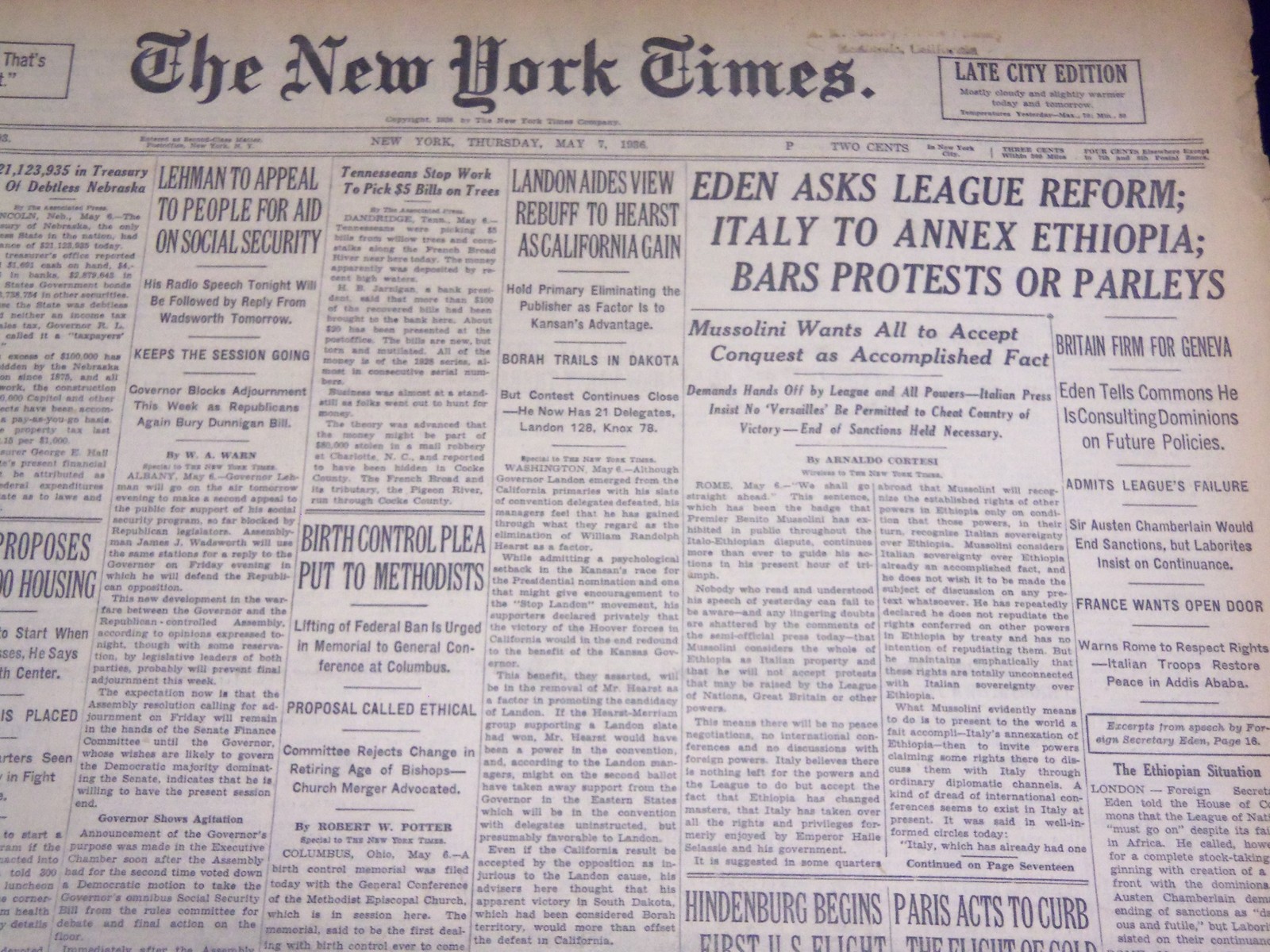 1936 MAY 7 NEW YORK TIMES - ITALY TO ANNEX ETHIOPIA - NT 2110