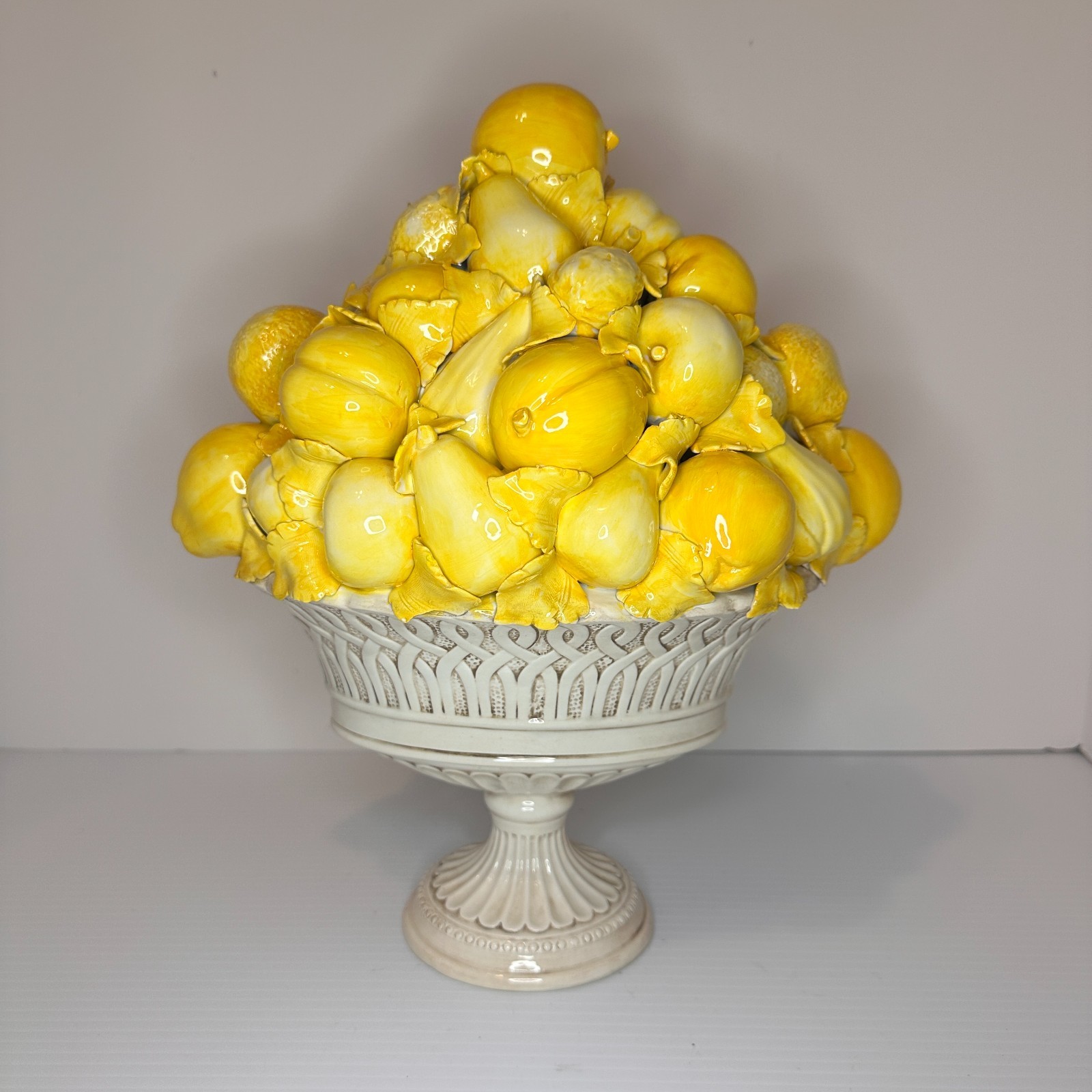 Vintage Italian Majolica Lemon Arrangement Centerpiece Ceramic Fruit 12\