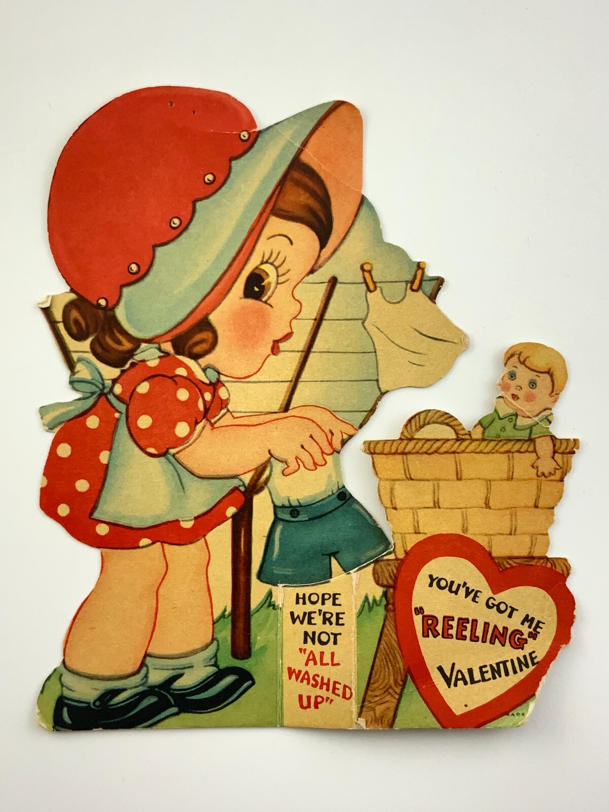 1940s Vintage Valentines Day Card Hope We\'re Not All Washed Up Laundry II479