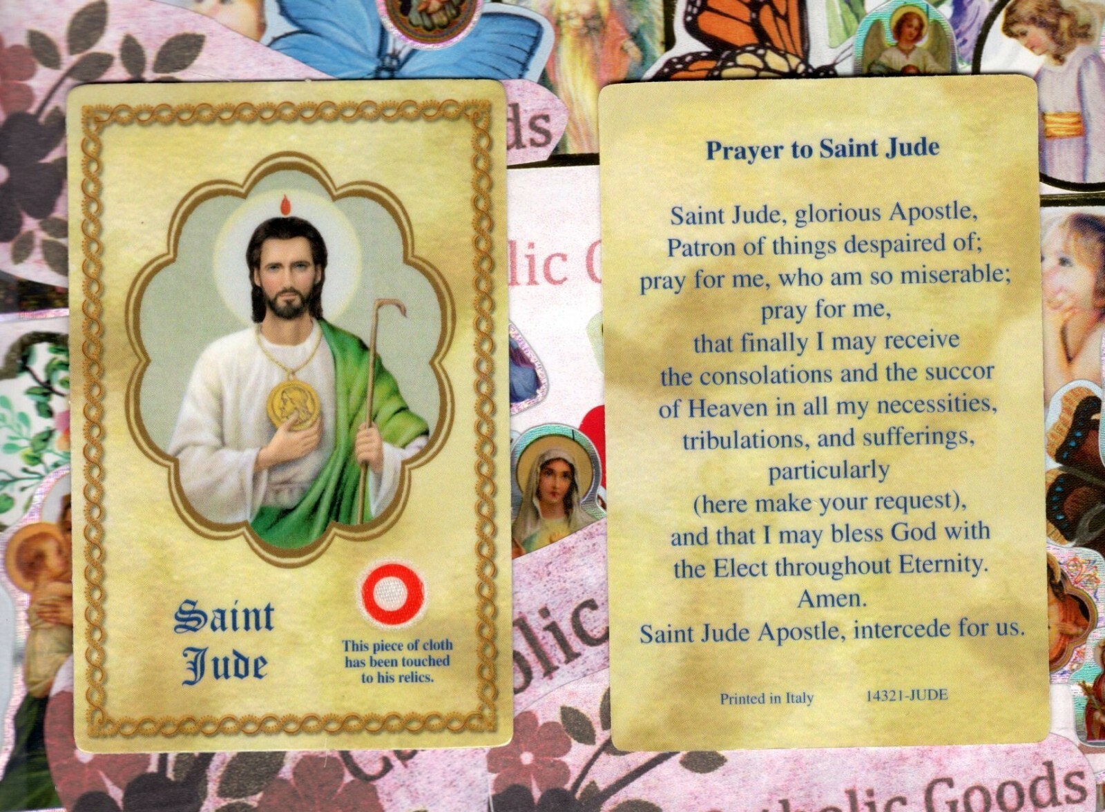 Saint St. Jude - Prayer to Saint Jude -  Relic Paperstock Holy Card