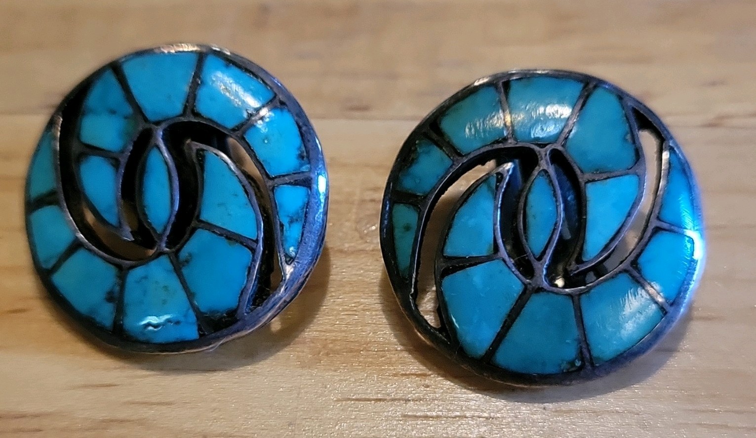 Vintage Native American Turquoise Clipon Earrings Sterling Silver Navajo
