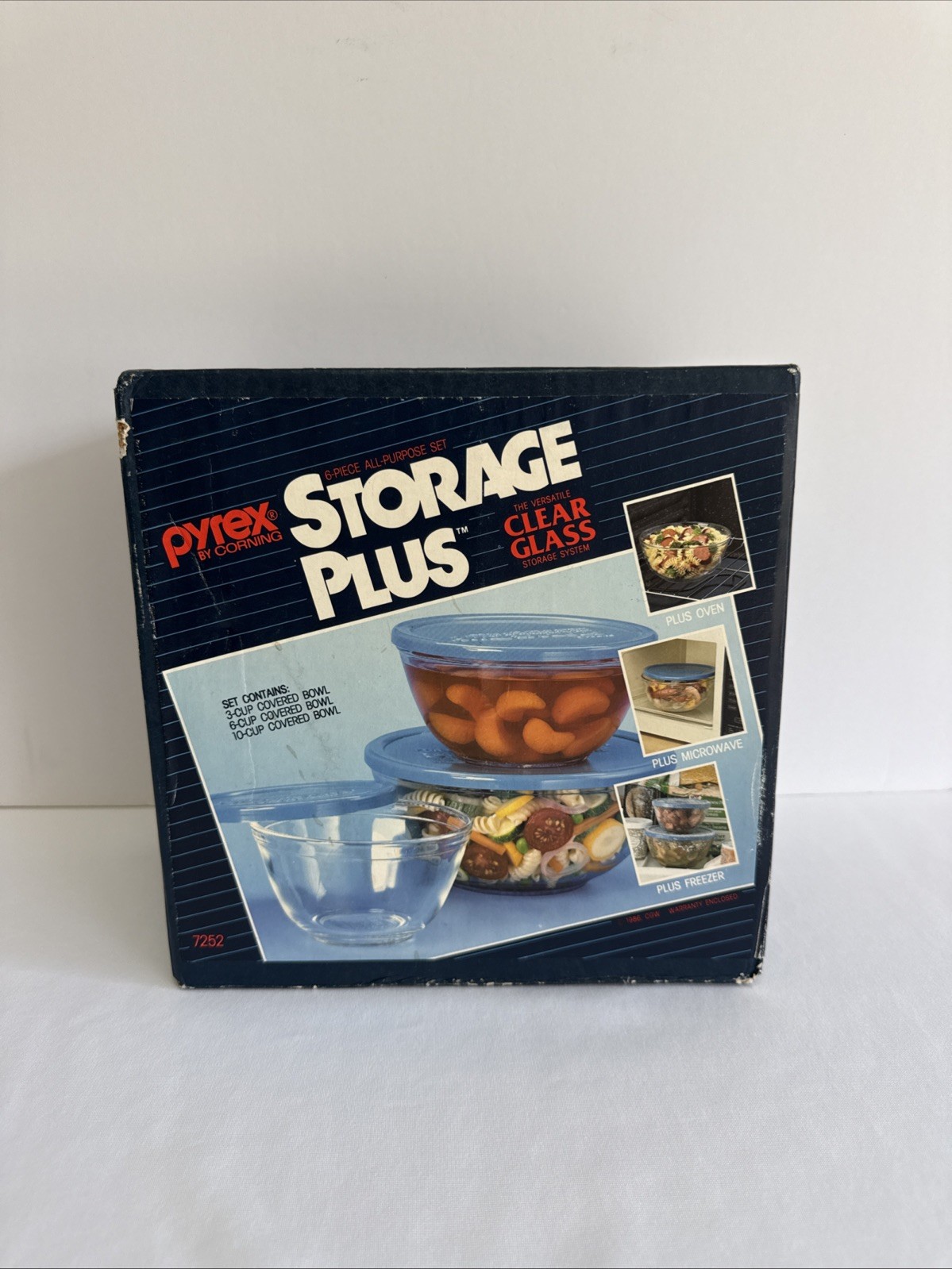 Vintage 1986 Pyrex Storage Plus 7252 Set 6-Piece Clear Glass Bowls - BRAND NEW