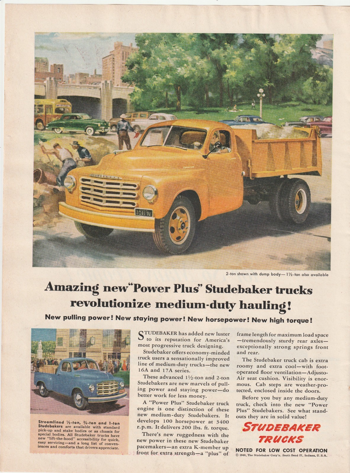 Original 1949 Studebaker Truck Magazine Ad Power Plus AD498