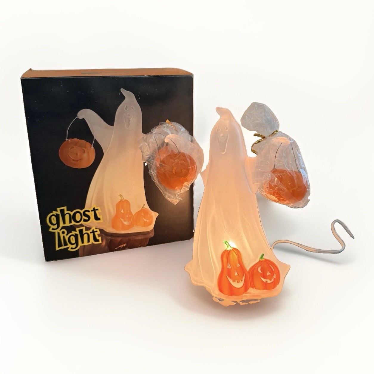 VTG JC Penney Halloween Ghost Light With Pumpkins Home Decor Acrylic Lamp NEW