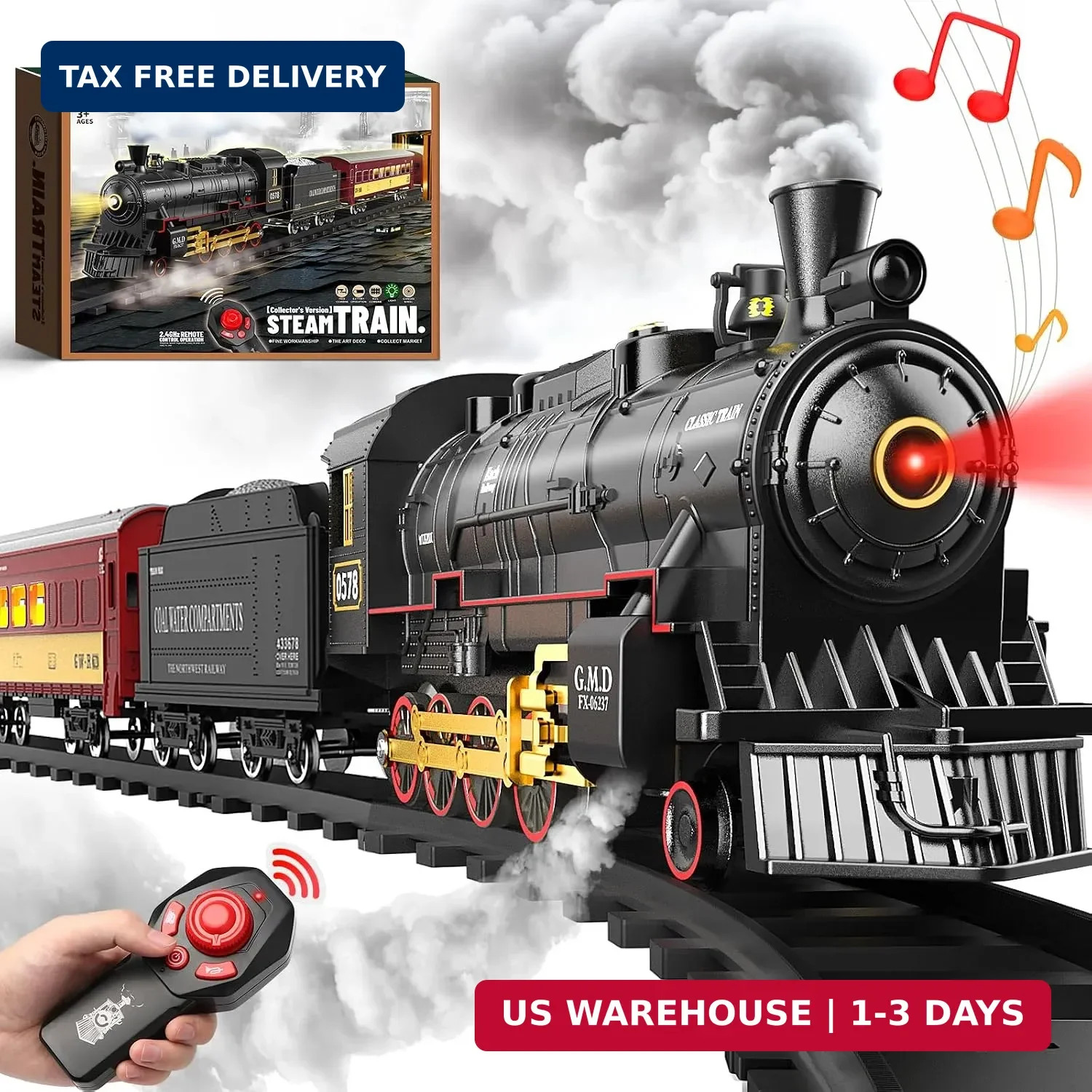 Hot Bee RC Train Set for Kids, Steam Locomotive, Light-Up Cars and Tracks Hot Bee RC Train Set for Kids, Steam Locomotive, Light-Up Cars and Tracks