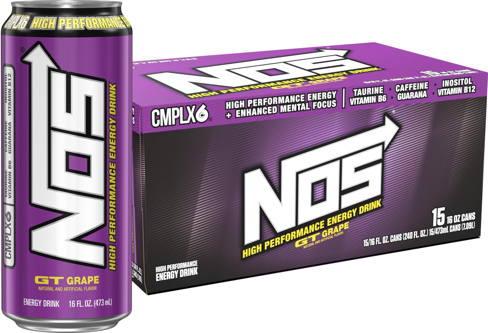 NOS GT Grape: High Performance Energy Drink. 16 Fl oz 15 Pack