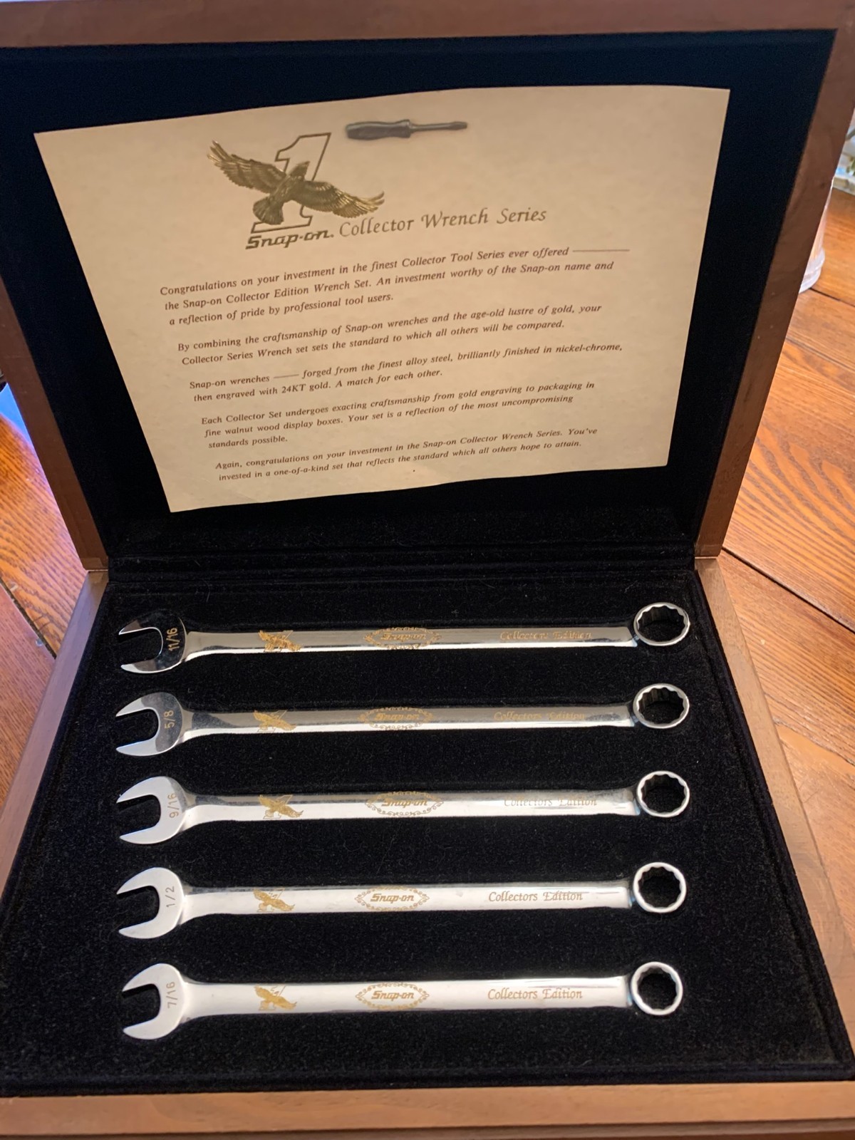 Snap-on Collector Wrench Series Boxed Set 5 Piece Collectible with Certificate