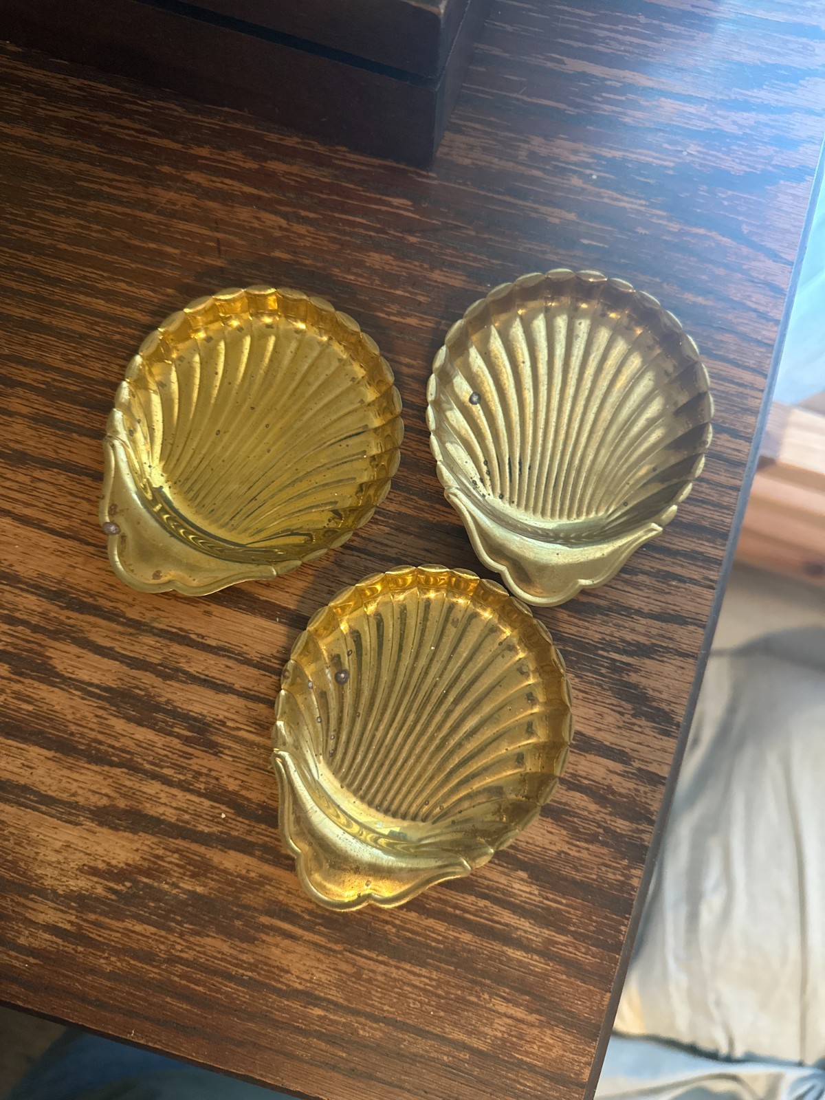 Set of 3 brass shell trinket dish vintage