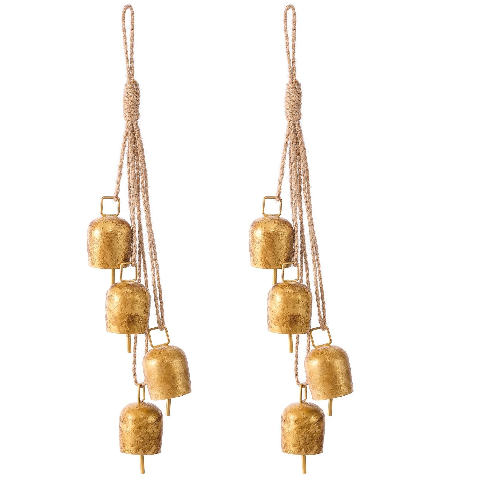 2 Pcs Vintage Gold Hanging Bells - Decorative Metal Cow Bells for Weddings, Part