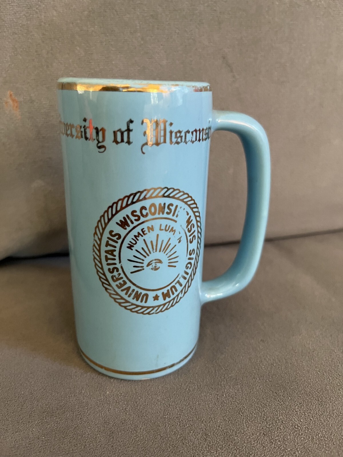 Vintage University of Wisconsin Tall Mug Light Blue WC Bunting Co