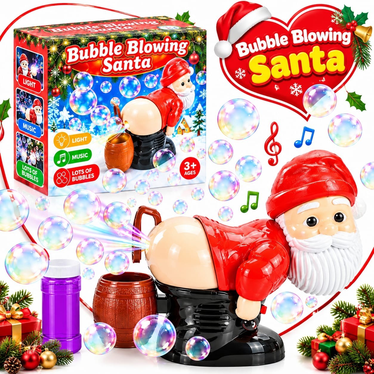 Christmas Santa Claus Farting Bubble Machine with Music & Lights Kids Xmas Gift