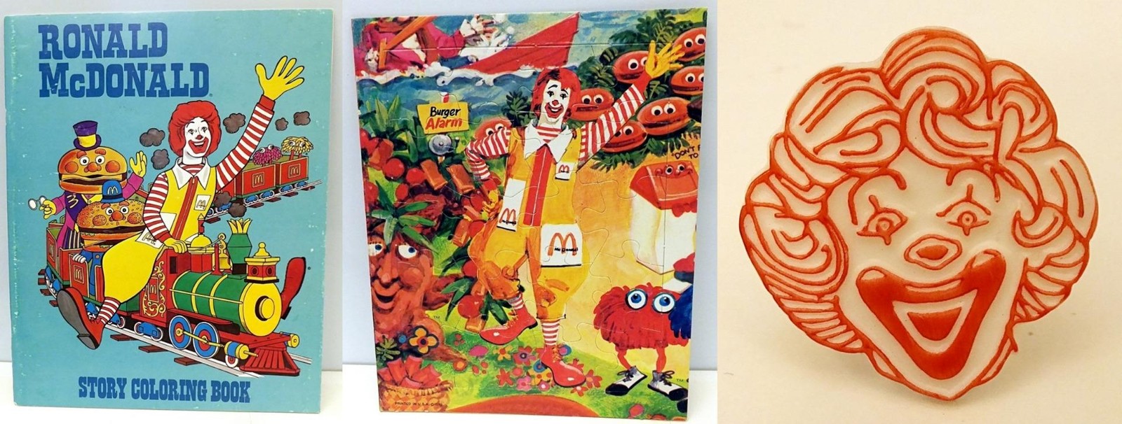 McDONALDS PREMIUM LOT 1977 STORY COLORING BOOK 70s Plastic Ring 1973 TRAY PUZZLE