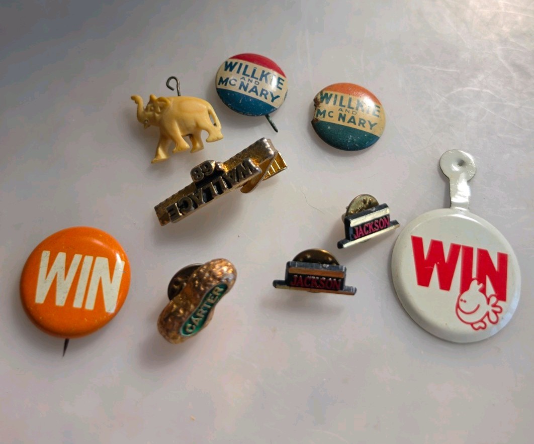 Vintage Old Presidental Political Pin Lot Willkie Jackson Carter Wallace Tieclip