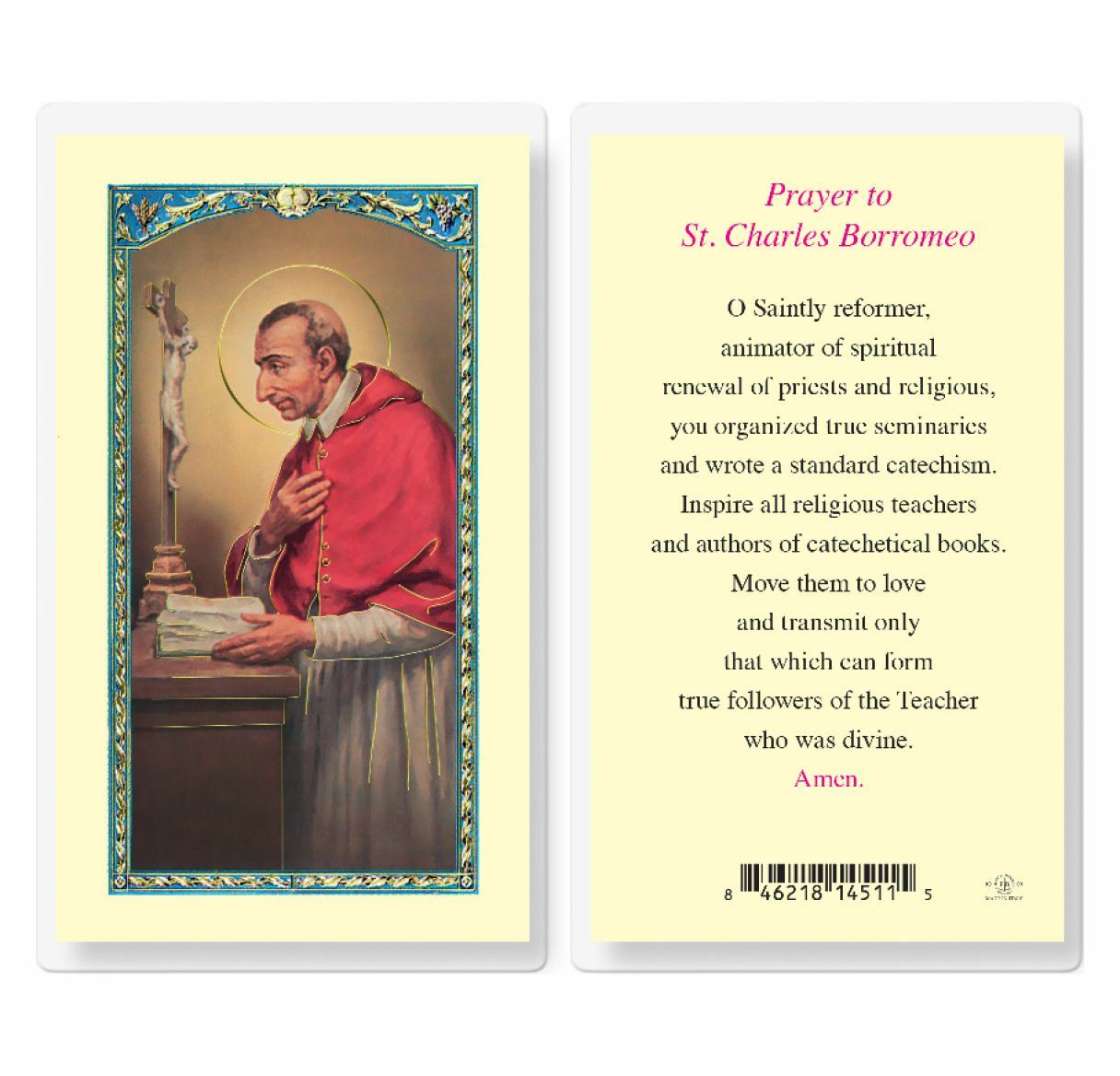 Saint Charles Borromeo - Prayer St. to Charles Borromeo  - Laminated Holy Card
