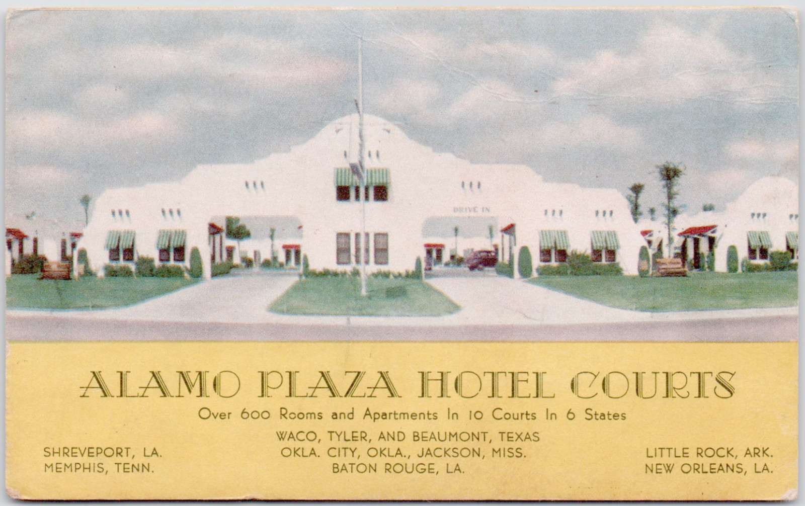 Alamo Plaza Hotel Courts New Orleans Memphis Littel Rock Shrevesport 1940s PCard