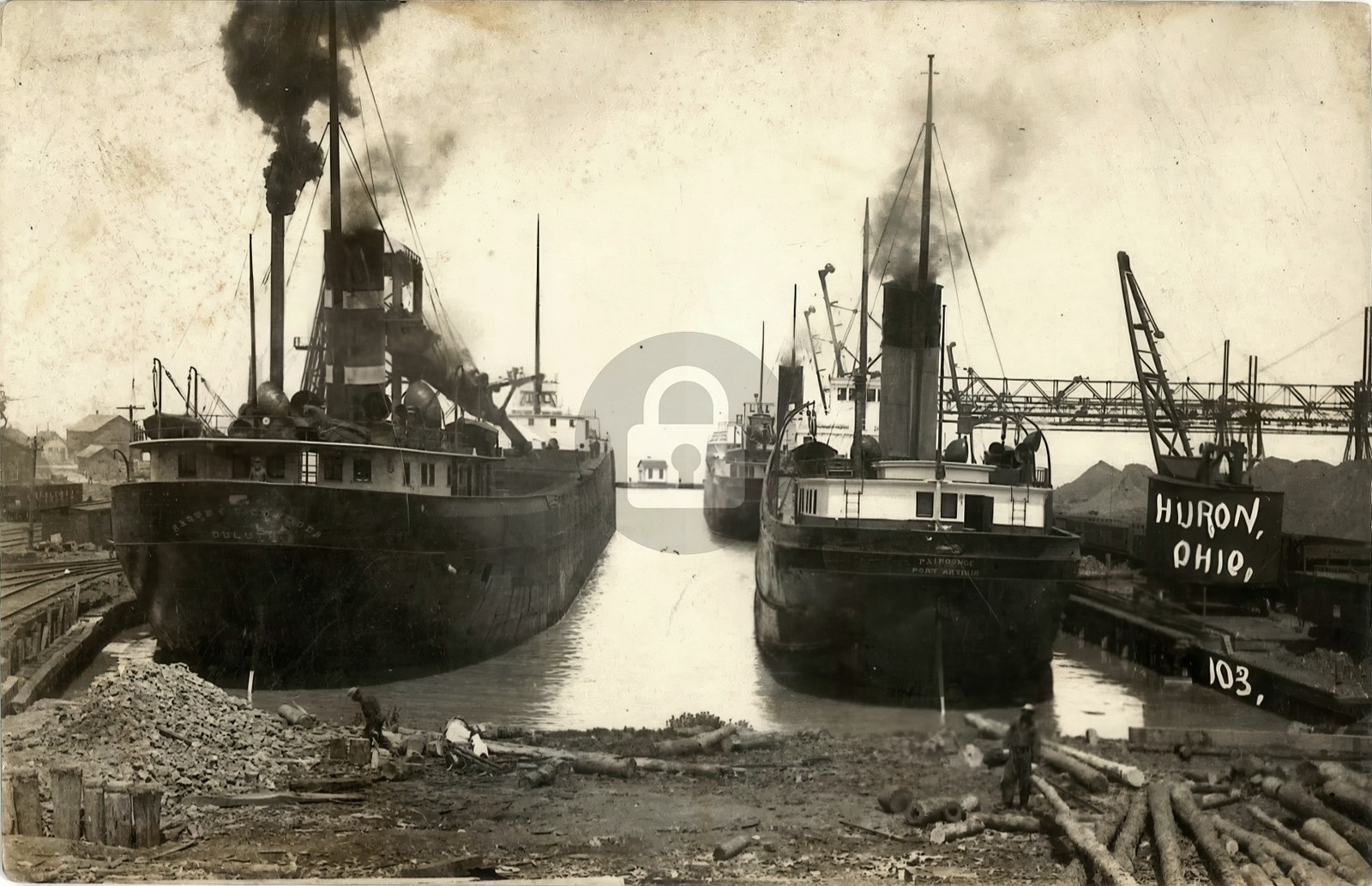Great Lakes Freighter Ships Harvey Goulder & Paipoonce Huron OH RPPC COPY