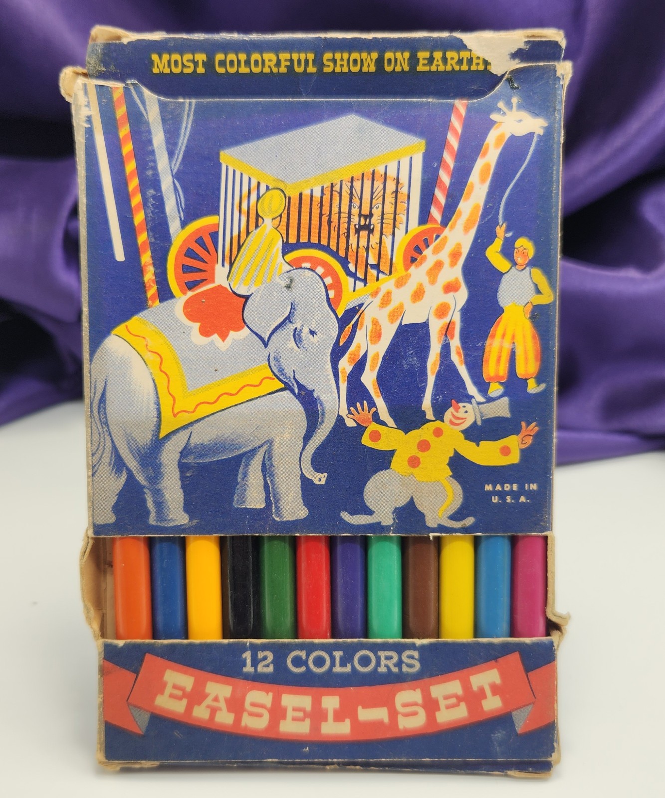 Vintage Eagle Pencil Co 798 Easel-Set 12 Wood Crayons Clowns Circus Original Box